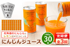 ＜毎月定期便＞にんじんジュース (190g×30本) 無添加 北海道産 人参 野菜ジュース 全3回【4007306】