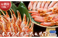 お刺身OK！生冷凍 本ずわい蟹爪＆爪下 各500g（生食可）【03041】