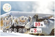 [№5930-0244]≪先行予約2025年11月から発送≫北海道サロマ湖産　貝付きホタテ10枚・カキ約3kg　ほたて　帆立　刺身　牡蠣　かき　海鮮　魚介　殻付き　貝付き　冷蔵　サロマ湖　オホーツク　おほーつく　湧別町　北海道
