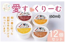 [№5930-0041]愛す・くりーむ　60ml×12個　濃厚バニラ　フレッシュバニラ　チョコレート　あずき アイス アイスクリーム　スイーツ アイスクリーム セット 詰め合わせ 　オホーツク　おほーつく　湧別町　北海道
