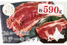 [№5930-0213]北海道産ゆうべつ牛ステーキセット　約590g（サーロインステーキ3枚、リブロースステーキ1枚）サーロイン　リブロース　ステーキ肉　お肉　牛肉　湧別牛　赤身　焼肉　バーベキュー　冷凍　湧別牛　冷凍　国産　おほーつく　オホーツク　湧別町　北海道