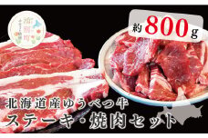 [№5930-0216]北海道産　ゆうべつ牛ステーキ・焼き肉セット　約800g　B　ステーキ肉　お肉　牛肉　湧別牛　赤身　焼肉　バーベキュー　冷凍　湧別牛　冷凍　国産　おほーつく　オホーツク　湧別町　北海道