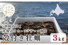 [№5930-0307]『漁師直送』北海道オホーツクサロマ湖産牡蠣殻付き3キロ かき カキ 国産  湧別　加熱用牡蠣　蒸し　