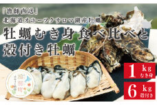 [№5930-0309]『漁師直送』北海道オホーツクサロマ湖産牡蠣　むき身食べ比べ1キロと殻付き6キロ