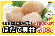 [№5930-0410]北海道オホーツク産　天然ホタテ貝柱大500g　帆立　ほたて　刺身　玉冷　海鮮　魚介　冷凍　国産　サロマ湖　オホーツク　おほーつく　湧別町　北海道