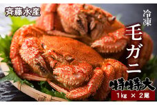 特特大サイズ！冷凍毛がに約1kg×2尾【斉藤水産】