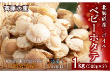 北海道産 ボイルベビーホタテ 500g×2袋（合計1kg）【斎藤水産】