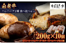 白老牛 2種 食べ比べ ハンバーグ セット 合計10個 モッツァレラ ベーコン 網脂 特製ソース 手造り