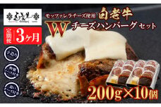 定期便3カ月 お楽しみ 白老牛 Ｗチーズ ハンバーグ セット 10個 モッツァレラ 特製ソース ベーコン 手造り