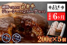 定期便6カ月 お楽しみ 白老牛 ジューシー ハンバーグ セット 5個 網脂 特製ソース 手造り 手ごね