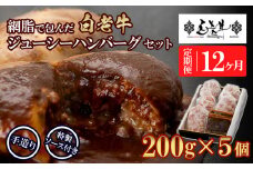 定期便12カ月 お楽しみ 白老牛 ジューシー ハンバーグ セット 5個 網脂 特製ソース 手造り 手ごね