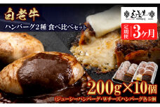定期便3カ月 お楽しみ 白老牛 2種 食べ比べ ハンバーグ セット 合計10個 モッツァレラ ベーコン 網脂 特製ソース 手造り
