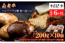定期便6カ月 お楽しみ 白老牛 2種 食べ比べ ハンバーグ セット 合計10個 モッツァレラ ベーコン 網脂 特製ソース 手造り