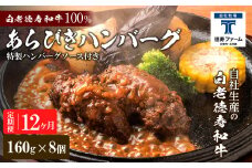 定期便 12カ月 和牛 粗びき 生 ハンバーグ 8個セット デミグラスソース付き 160ｇ×8袋