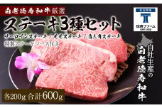 白老牛 厳選 ステーキ 3種セット 合計600ｇ（各200ｇ） 特製ソース付き 和牛 ＜徳寿＞