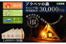 キャンプ場 利用補助券 ブウベツの森 北海道 白老町 （30,000円分）