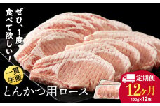 【定期便 12カ月】北海道産 白老豚 ロース とんかつ用 100g×12枚