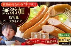 【全3回定期便】【結着剤・発色剤・保存料不使用】 放牧豚 ポークウィンナー 2パック（500g/パック）《厚真町》【ファーマーズファクトリー株式会社】 ソーセージ ウインナー チョリソー 冷凍配送 セット 詰め合わせ 北海道[AXBA051]