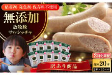 【全2回定期便】【訳あり】【結着剤・発色剤・保存料不使用】 放牧豚 サルシッチャ 2本x10セット（90g/パック） 《厚真町》【ファーマーズファクトリー株式会社】 訳あり ソーセージ ウインナー 冷凍配送 セット 詰め合わせ 北海道[AXBA074]