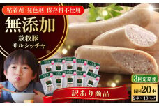 【全3回定期便】【訳あり】【結着剤・発色剤・保存料不使用】 放牧豚 サルシッチャ 2本x10セット（90g/パック） 《厚真町》【ファーマーズファクトリー株式会社】 訳あり ソーセージ ウインナー 冷凍配送 セット 詰め合わせ 北海道[AXBA075]