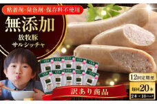 【全12回定期便】【訳あり】【結着剤・発色剤・保存料不使用】 放牧豚 サルシッチャ 2本x10セット（90g/パック） 《厚真町》【ファーマーズファクトリー株式会社】 訳あり ソーセージ ウインナー 冷凍配送 セット 詰め合わせ 北海道[AXBA077]