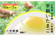 【全12回定期便】【常温配送】こだわりの無投薬･平飼い有精卵 50個《厚真町》【テンアール株式会社】 たまご 卵 鶏卵 玉子 生卵 平飼い 北海道 定期便  [AXAN132]