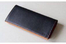 tanikoオリジナル バイカラー長財布(紺×赤茶）《厚真町》【Taniko leather】 [AXAP014]
