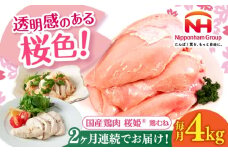 【全2回定期便】桜姫 鶏むね 計4kg（2kg×2パック）《厚真町》【東日本フード株式会社】 桜姫 国産鶏肉 鶏肉 鶏 とり肉 ムネ むね肉 鶏むね 冷凍 北海道 [AXBM009]