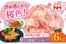 【全6回定期便】桜姫 鶏もも 計6kg （2kg×3パック）《厚真町》【東日本フード株式会社】 桜姫 国産鶏肉 鶏肉 鶏 とり肉 もも もも肉 鶏もも 冷凍 北海道 [AXBM039]