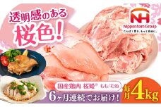 【全6回定期便】桜姫 鶏もも＆鶏むねセット 計4kg （鶏もも・鶏むね 各2kg）《厚真町》【東日本フード株式会社】 桜姫 鶏肉 鶏 とり肉 もも肉 鶏もも肉 むね肉 鶏むね肉 冷凍 北海道 [AXBM046]