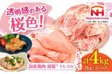 桜姫 鶏もも＆鶏むねセット 計4kg （鶏もも・鶏むね 各2kg）《厚真町》【東日本フード株式会社】 桜姫 鶏肉 鶏 とり肉 もも肉 鶏もも肉 むね肉 鶏むね肉 冷凍 北海道 [AXBM043]