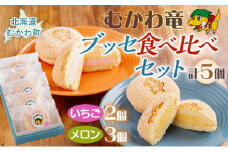 北海道むかわ町 むかわ竜ブッセ イチゴクリーム(2個)&メロンクリーム(3個)計5個 食べ比べセット  【 ブッセ 洋菓子 イチゴ メロン むかわ竜 カムイサウルス 】 MKWQ002