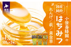 国産純粋完熟はちみつ3種セット(れんげ･萩･黄金草)ご家庭用計1.5kg[16-1158]