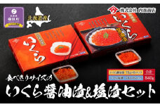 【先行予約】食べきりサイズのいくら醤油漬&塩漬セット 合計840g　｜北海道　様似町　いくら　イクラ　塩イクラ　塩　醤油イクラ　醤油　お取り寄せ　おつまみ　グルメ　