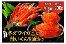 本ズワイガニ	3肩～5肩（約1kg）と北海道産鮭いくら醤油漬け200g【er018-027】