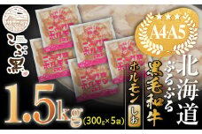 北海道産 黒毛和牛 こぶ黒 和牛 しお ホルモン 計 1.5kg ( 300g × 5パック ) 【 LC 】 黒毛和牛 和牛 ぷるぷる 和牛 塩 ホルモン もつ モツ