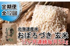 ＜ 定期便 12回 ＞ 北海道産 希少米 おぼろづき 玄米 5kg 毎月 12回 お米 米 こめ 北海道米