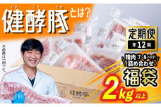 ＜ 定期便 12回 ＞ 北海道産 健酵豚 お楽しみ 福袋 （ 精肉 詰め合わせ ） 毎月 各 2kg 以上 ( 7 ～ 8 パック )  豚肉 精肉 セット 詰め合わせ ブランドポーク
