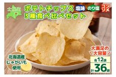 ＜予約受付中＞北海道 ポテトチップス 塩 のり塩 コンソメ 食べ比べ 3種 12袋 計36袋 セット 菓子 ポテト スナック おやつ ポテチ のりしお うす塩 じゃがいも ジャガイモ お取り寄せ まとめ買い 詰め合わせ 詰合せ 送料無料 十勝 士幌町【N01】