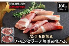 鹿追産 自然放牧黒豚 12か月長期熟成ハモンセラーノ・無添加生ハム（80ｇ×2）【 ふるさと納税 人気 おすすめ ランキング ハモンセラーノ 長期熟成生ハム 放牧黒豚 黒豚 生ハム 北海道 鹿追町 送料無料 】 SKN011