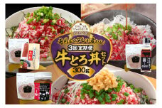 【3回定期便】毎月付属のタレが変わる！牛とろ丼セット300g 牛とろフレーク 牛とろ 牛トロ丼 牛トロフレーク_S006-0057