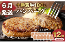 【6月発送】牛肉 100％使用！十勝若牛 ハンバーグ 100g × 12個 国産 小分け 大容量 簡単調理 惣菜 おかず ハンバーグ お弁当 焼くだけ 牛肉 牛 肉 十勝若牛 冷凍_S003-0027