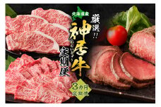 【3回定期便】佐藤さんちの神居牛”厳選セット” 特別な日の食卓に ステーキ ローストビーフ ！BBQにぴったり焼肉用 カルビも！_S013-0011