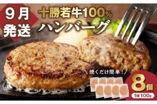 【9月発送】牛肉 100％使用！十勝若牛 ハンバーグ 100g × 8個  国産 小分け 簡単調理 惣菜 おかず ハンバーグ お弁当 焼くだけ 牛肉 牛 肉 十勝若牛 冷凍_S003-0024