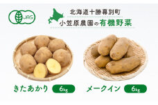 小笠原農園の有機じゃがいも2種詰合せ（きたあかり6kg・メークイン6kg）【北海道十勝幕別】《2025年秋出荷先行予約》【 野菜 芋 じゃがいも きたあかり メークイン セット 北海道 幕別町 】 [№5749-0938]