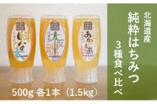 【国産純粋蜂蜜】北海道産 はちみつ3種食べ比べ 1.5kg (500g×3本) アカシア・オオハンゴウソウ・シナ［ナルセ養蜂場］【 はちみつ ハチミツ 蜂蜜 ハニー 無添加 天然 健康 美容 料理 無添加 純粋 希少 ギフト プレゼント セット 食べ比べ 詰め合わせ 大容量 自宅用 家庭用 北海道 十勝 幕別 】 [№5749-1172]