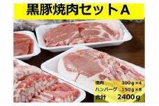  北海道 黒豚焼肉Aセット2400g・ハンバーグ8個付 ロース 肩ロース バラ モモ ハンバーグ 冷凍 小分け 黒豚 豚肉 お肉 肉