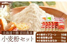北海道十勝 前田農産電子レンジ専用「十勝ポップコーン」「小麦粉」セット 有限会社 十勝太陽ファーム 送料無料 お菓子 北海道 本別町《60日以内に出荷予定(土日祝除く)》