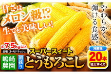 朝採りとうもろこし スーパースィート 「ゴールドラッシュ」 特大サイズ 20本(1本380g以上) Lサイズ 《8月上旬-8月下旬頃出荷》嶋崎農園 送料無料 北海道 本別町北海道 十勝 本別町産 スーパースイート トウモロコシ 一番果 冷蔵便 甘い
