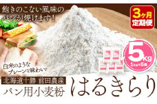 3ヶ月定期便 北海道十勝前田農産パン用小麦粉「はるきらり」5kg【3ヶ月】計3回お届け 有限会社 十勝太陽ファーム 送料無料 本別町《お申込み月の翌月から出荷開始》